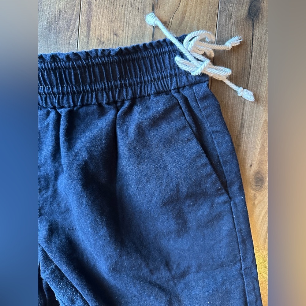 J.Crew Linen Drawstring Shorts XS Navy Elastic Waist Coastal Summer - Picture 2 of 5